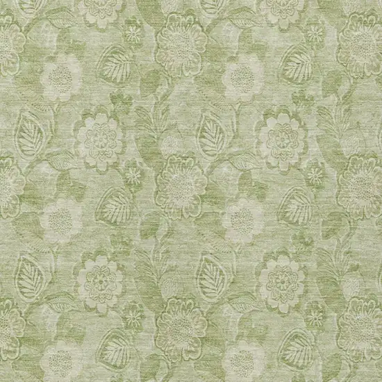 Sage And Mint Green Floral Washable Indoor Outdoor Area Rug Photo 6