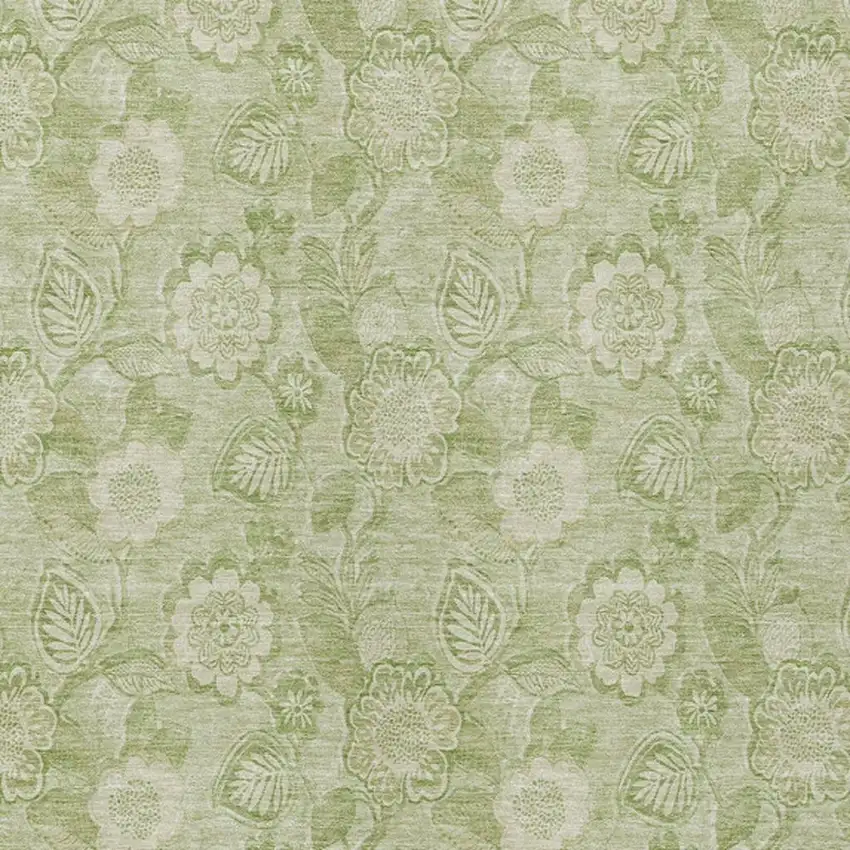 Sage And Mint Green Floral Washable Indoor Outdoor Area Rug Photo 6