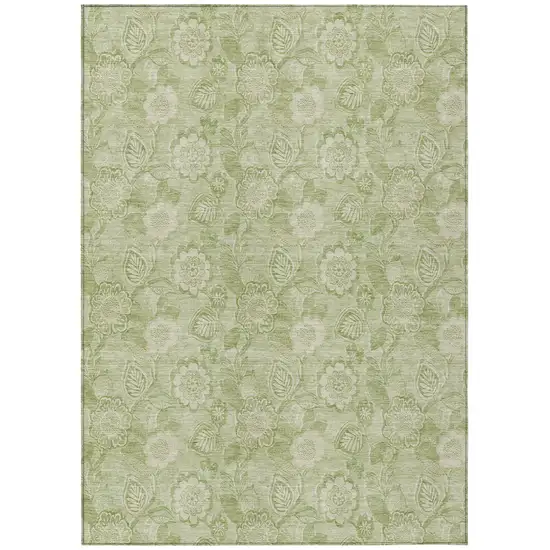 Sage And Mint Green Floral Washable Indoor Outdoor Area Rug Photo 1