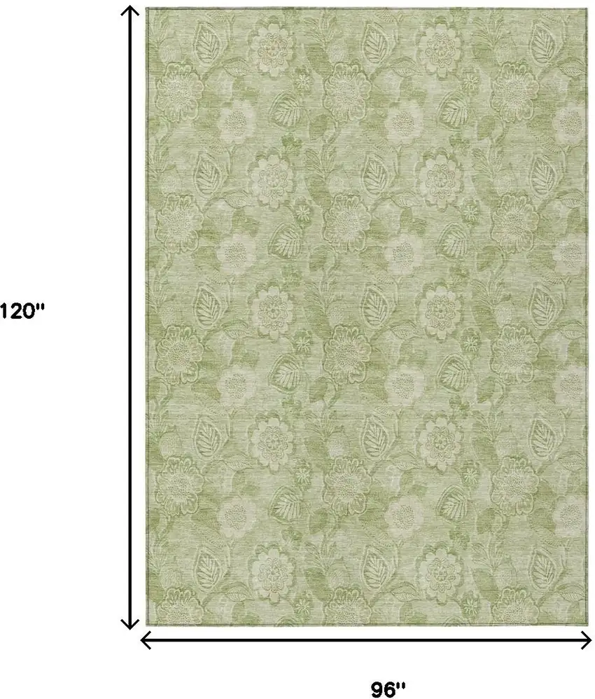 Sage And Mint Green Floral Washable Indoor Outdoor Area Rug Photo 9