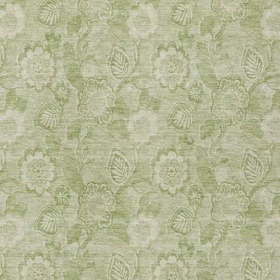 Sage And Mint Green Floral Washable Indoor Outdoor Area Rug Photo 3