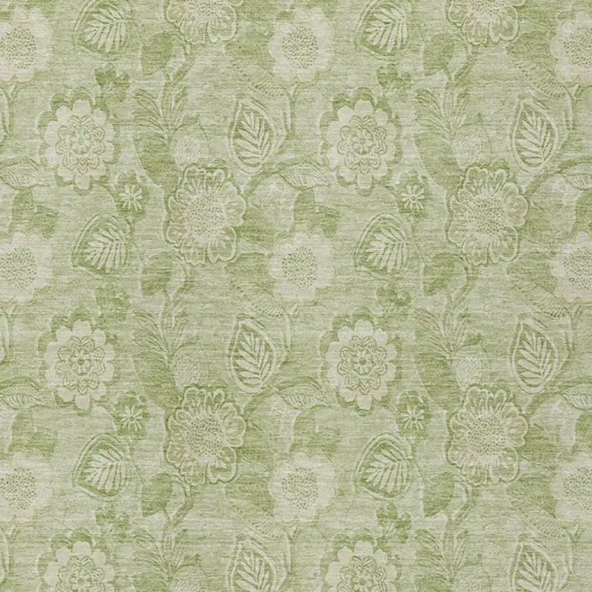 Sage And Mint Green Floral Washable Indoor Outdoor Area Rug Photo 3