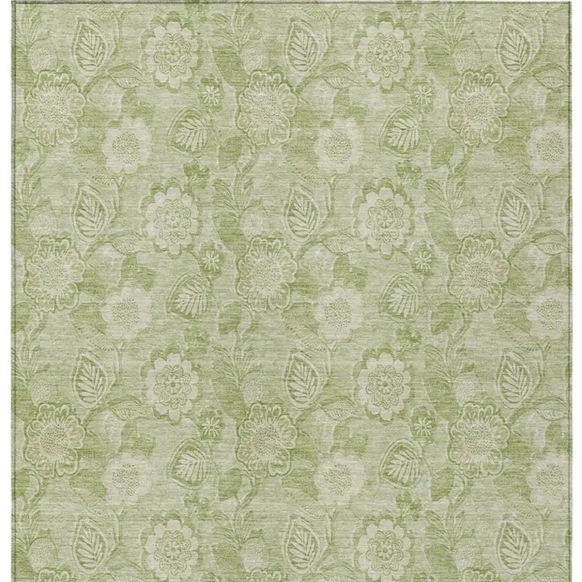 Sage And Mint Green Floral Washable Indoor Outdoor Area Rug Photo 4