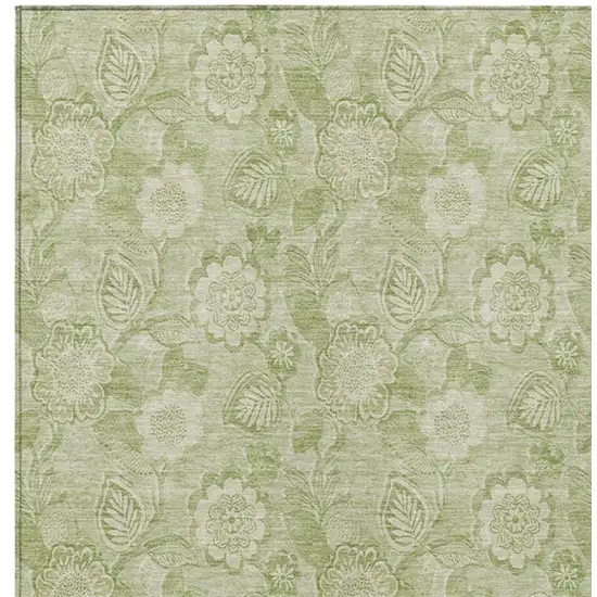Sage And Mint Green Floral Washable Indoor Outdoor Area Rug Photo 6