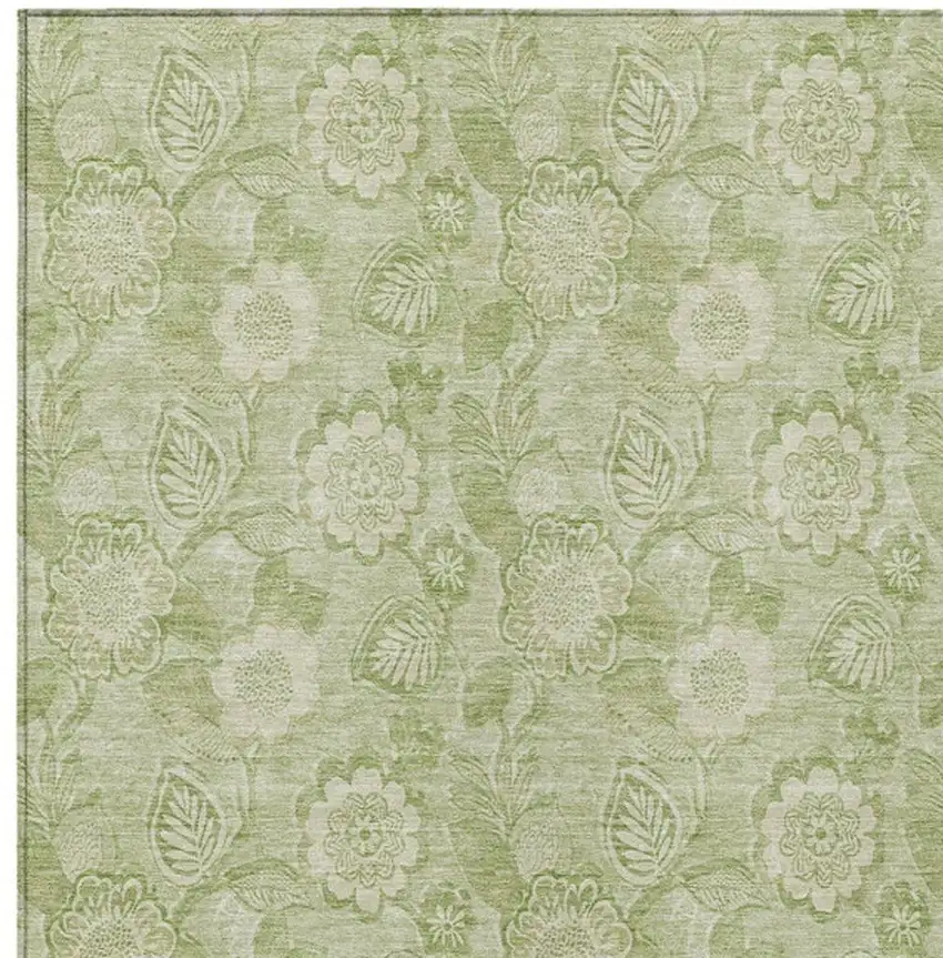 Sage And Mint Green Floral Washable Indoor Outdoor Area Rug Photo 6