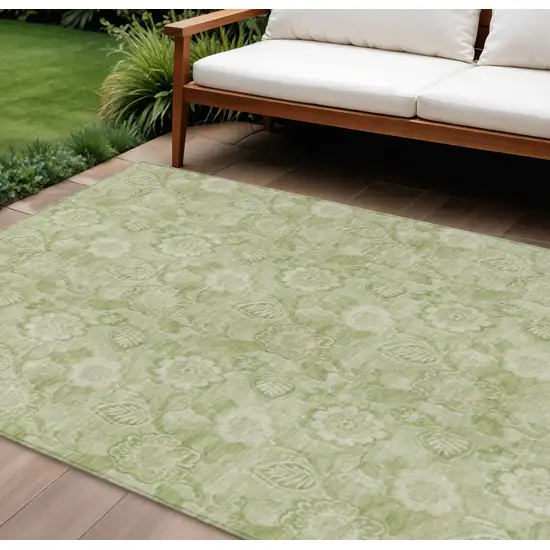 Sage And Mint Green Floral Washable Indoor Outdoor Area Rug Photo 2