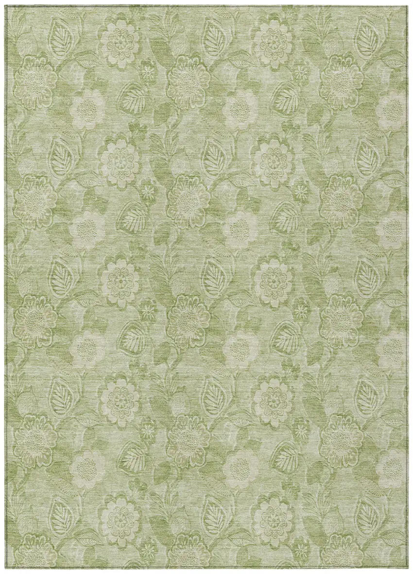 Sage And Mint Green Floral Washable Indoor Outdoor Area Rug Photo 1