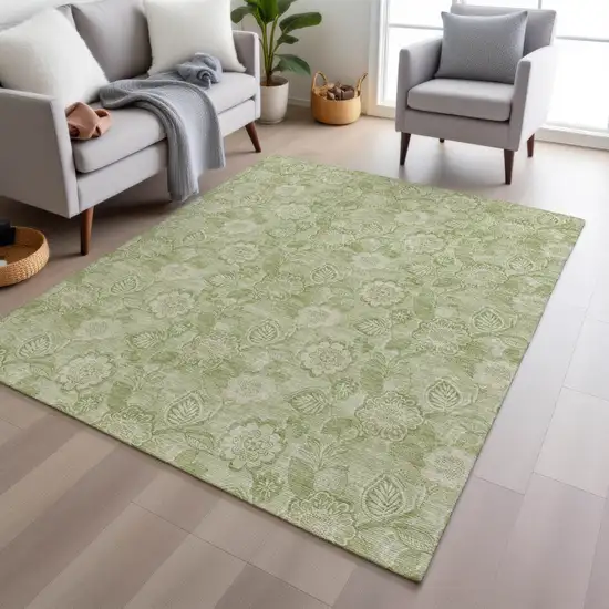 Sage And Mint Green Floral Washable Indoor Outdoor Area Rug Photo 6
