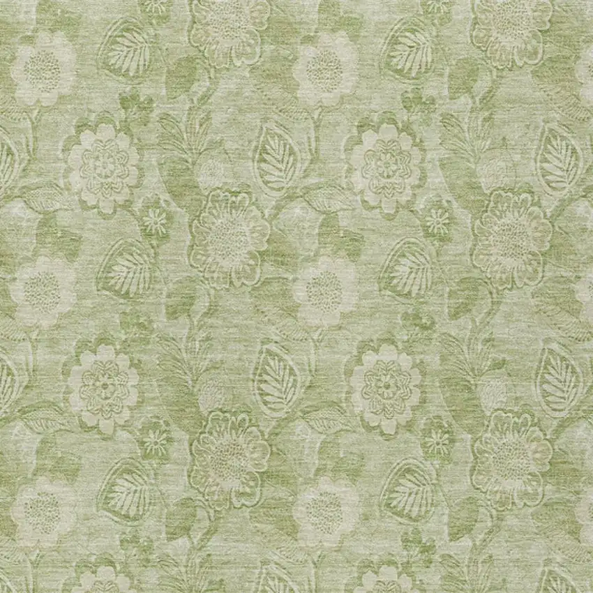 Sage And Mint Green Floral Washable Indoor Outdoor Area Rug Photo 4