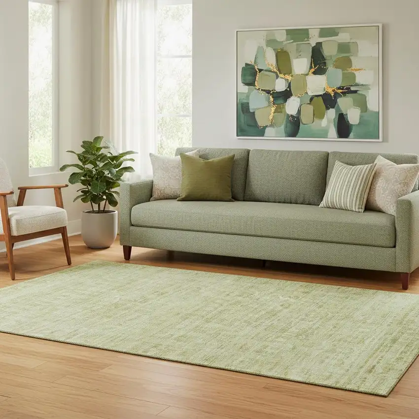 Sage And Mint Green Oriental Washable Area Rug With UV Protection Photo 2