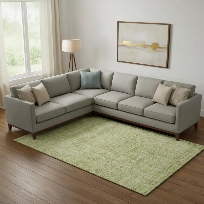 Sage And Mint Green Oriental Washable Area Rug With UV Protection Photo 2