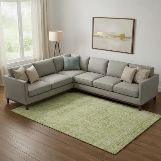 Sage And Mint Green Oriental Washable Area Rug With UV Protection Photo 2