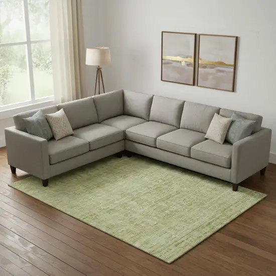 Sage And Mint Green Oriental Washable Area Rug With UV Protection Photo 2