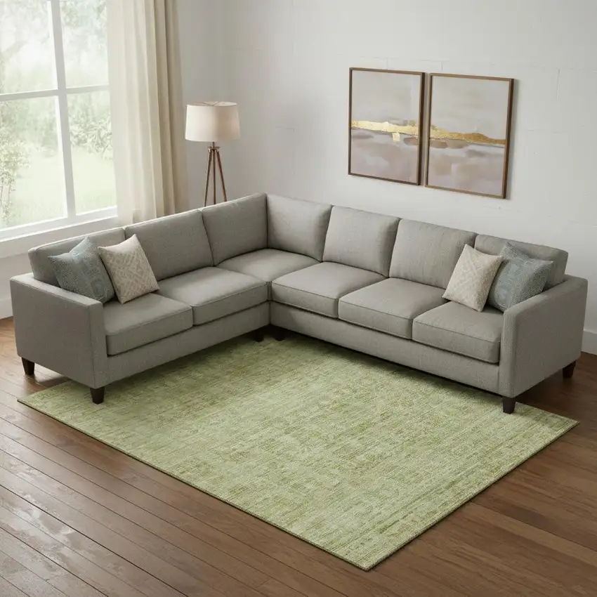 Sage And Mint Green Oriental Washable Area Rug With UV Protection Photo 2