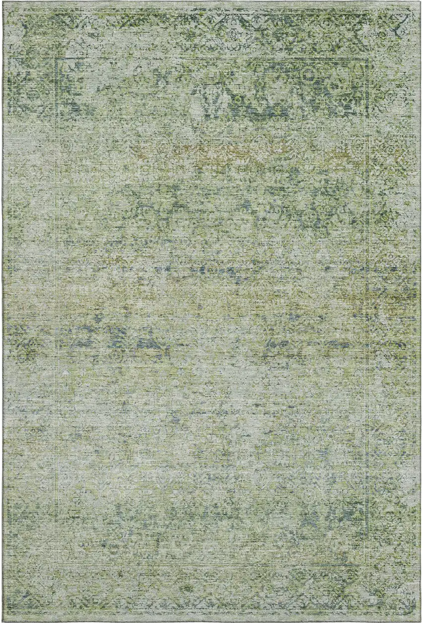 Sage And Olive Green Abstract Washable Area Rug With UV Protection Photo 1