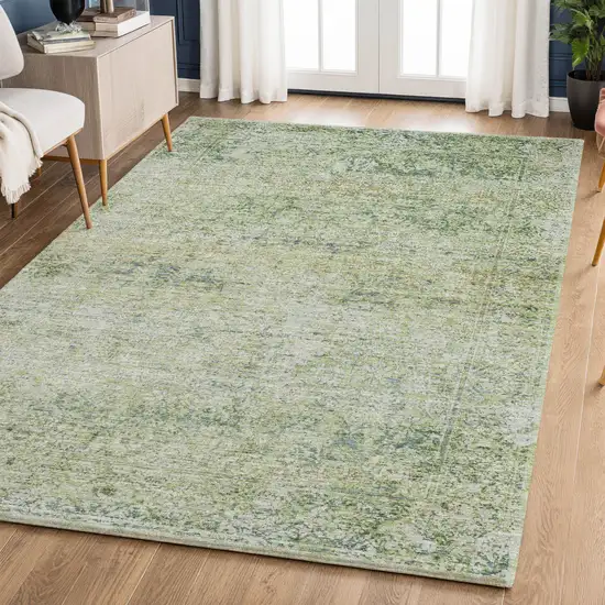 Sage And Olive Green Abstract Washable Area Rug With UV Protection Photo 6