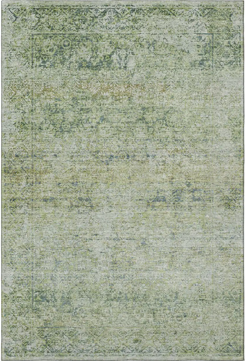 Sage And Olive Green Abstract Washable Area Rug With UV Protection Photo 4