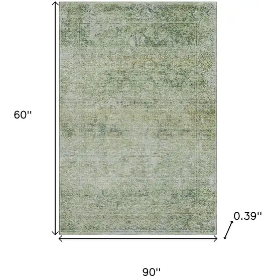 Sage And Olive Green Abstract Washable Area Rug With UV Protection Photo 9