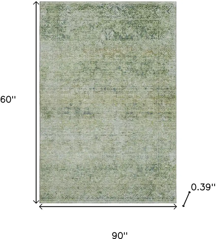 Sage And Olive Green Abstract Washable Area Rug With UV Protection Photo 9