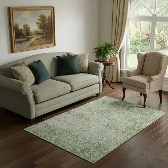 Sage And Olive Green Abstract Washable Area Rug With UV Protection Photo 2