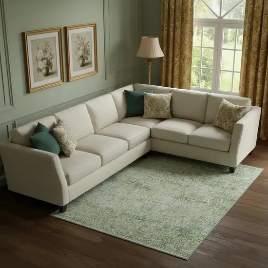 Sage And Olive Green Abstract Washable Area Rug With UV Protection Photo 2