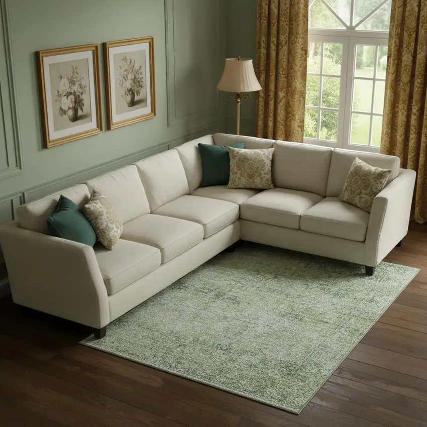 Sage And Olive Green Abstract Washable Area Rug With UV Protection Photo 2