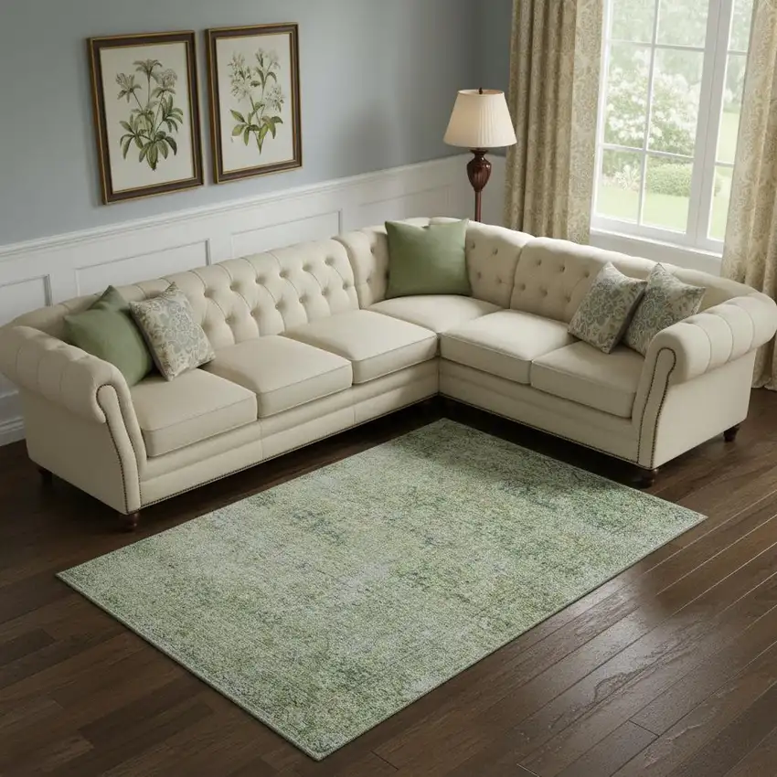 Sage And Olive Green Abstract Washable Area Rug With UV Protection Photo 2