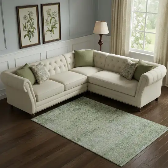 Sage And Olive Green Abstract Washable Area Rug With UV Protection Photo 2