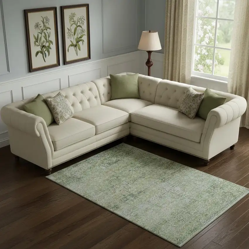 Sage And Olive Green Abstract Washable Area Rug With UV Protection Photo 2