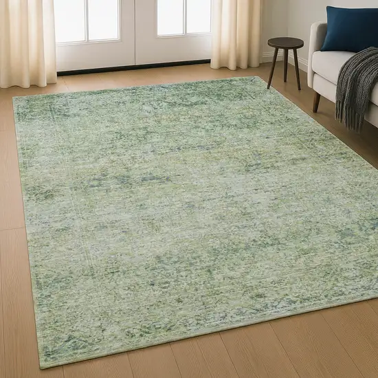 Sage And Olive Green Abstract Washable Area Rug With UV Protection Photo 5
