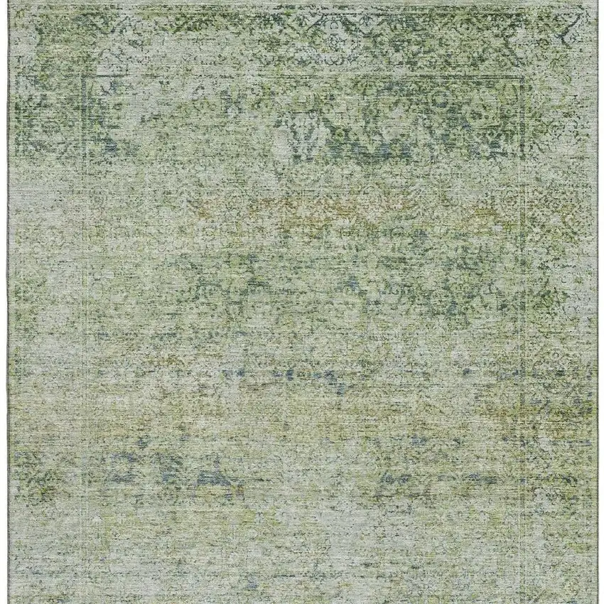 Sage And Olive Green Abstract Washable Area Rug With UV Protection Photo 4
