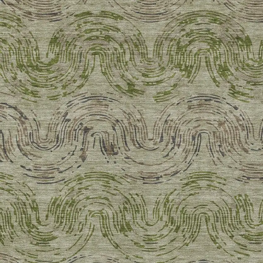 Sage And Olive Green Abstract Washable Indoor Outdoor Area Rug Photo 2