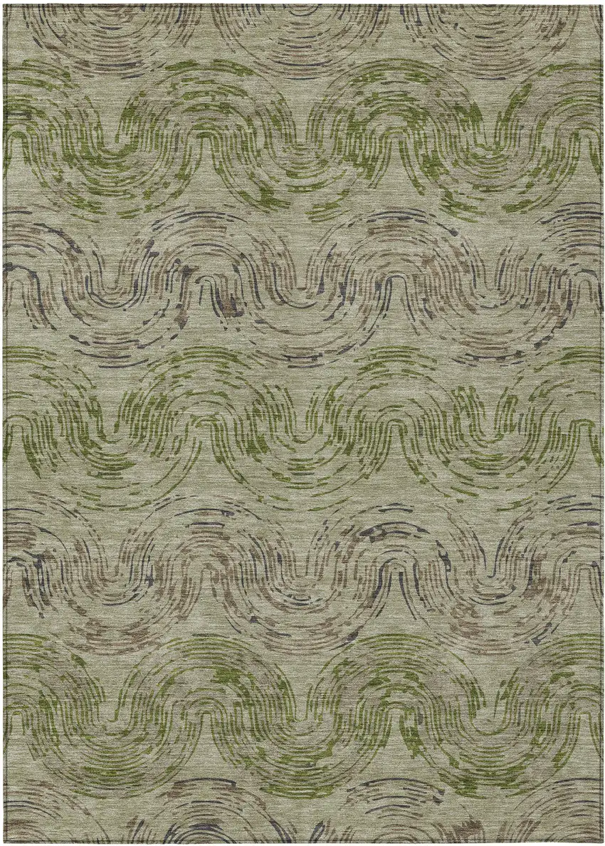 Sage And Olive Green Abstract Washable Indoor Outdoor Area Rug Photo 1