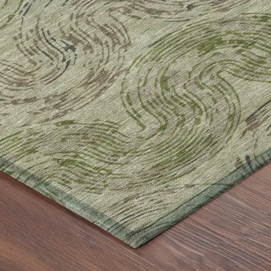 Sage And Olive Green Abstract Washable Indoor Outdoor Area Rug Photo 8