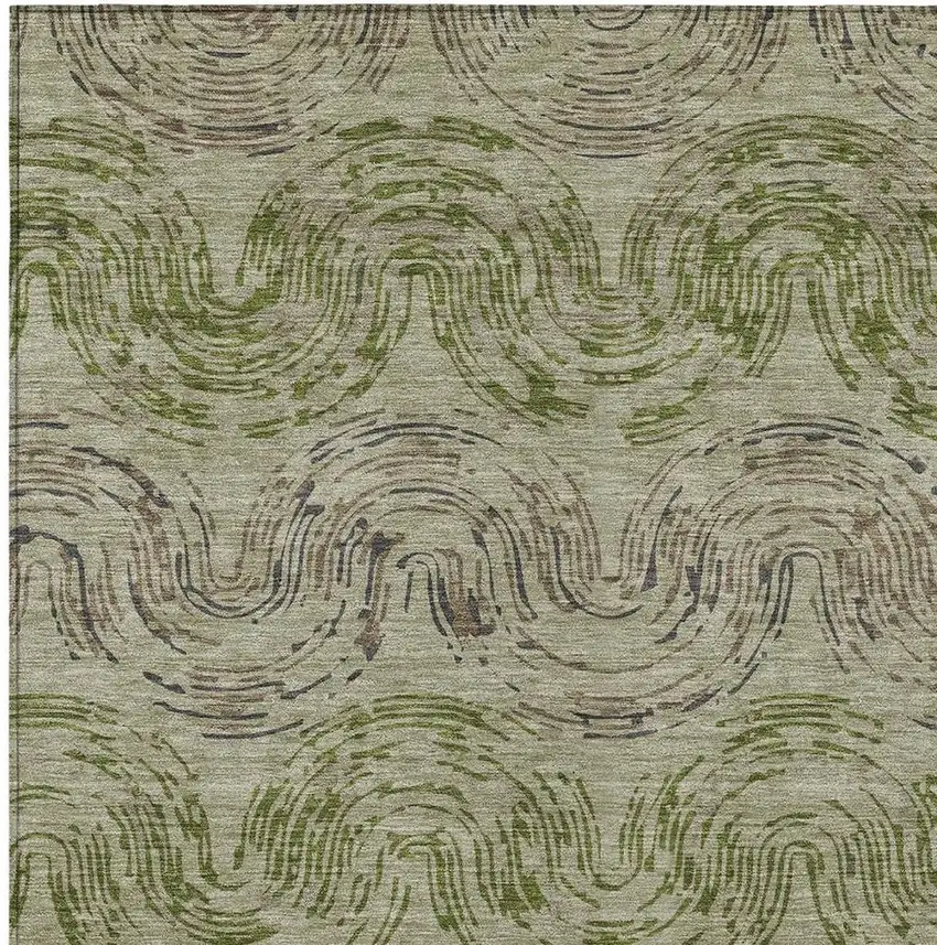 Sage And Olive Green Abstract Washable Indoor Outdoor Area Rug Photo 2