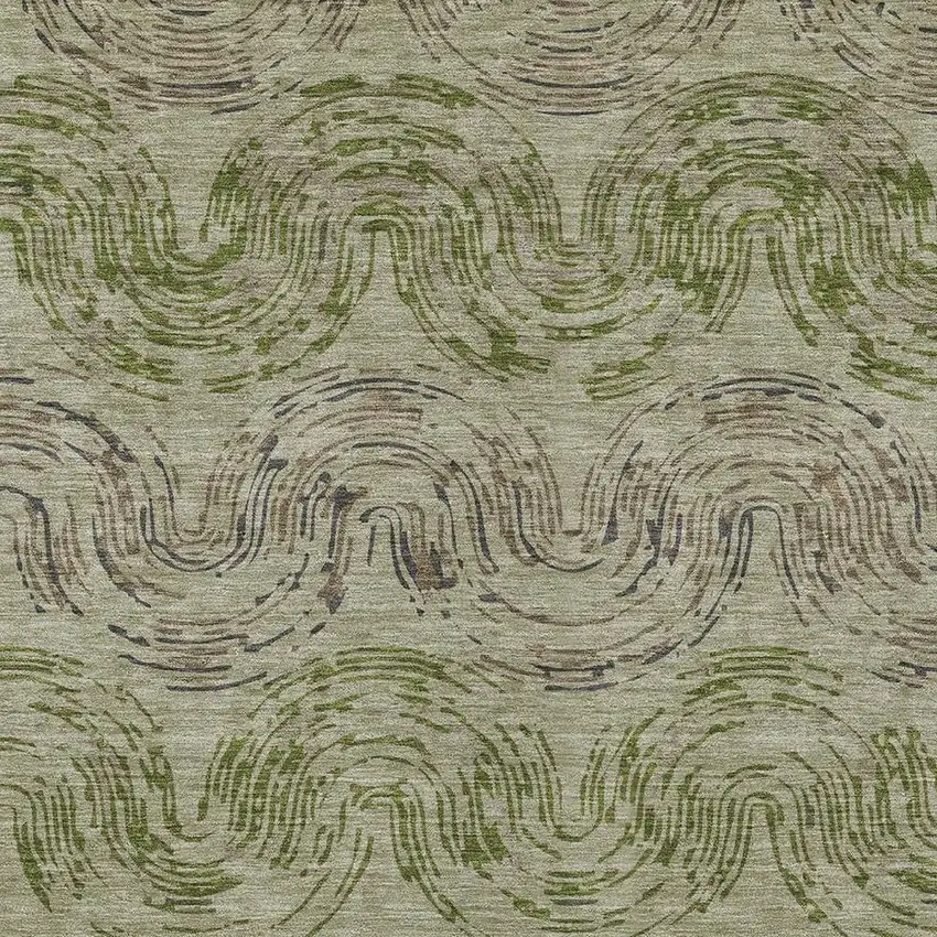 Sage And Olive Green Abstract Washable Indoor Outdoor Area Rug Photo 2