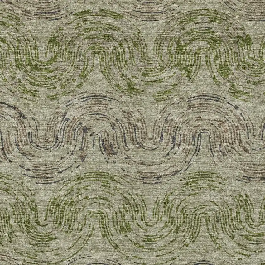 Sage And Olive Green Abstract Washable Indoor Outdoor Area Rug Photo 2