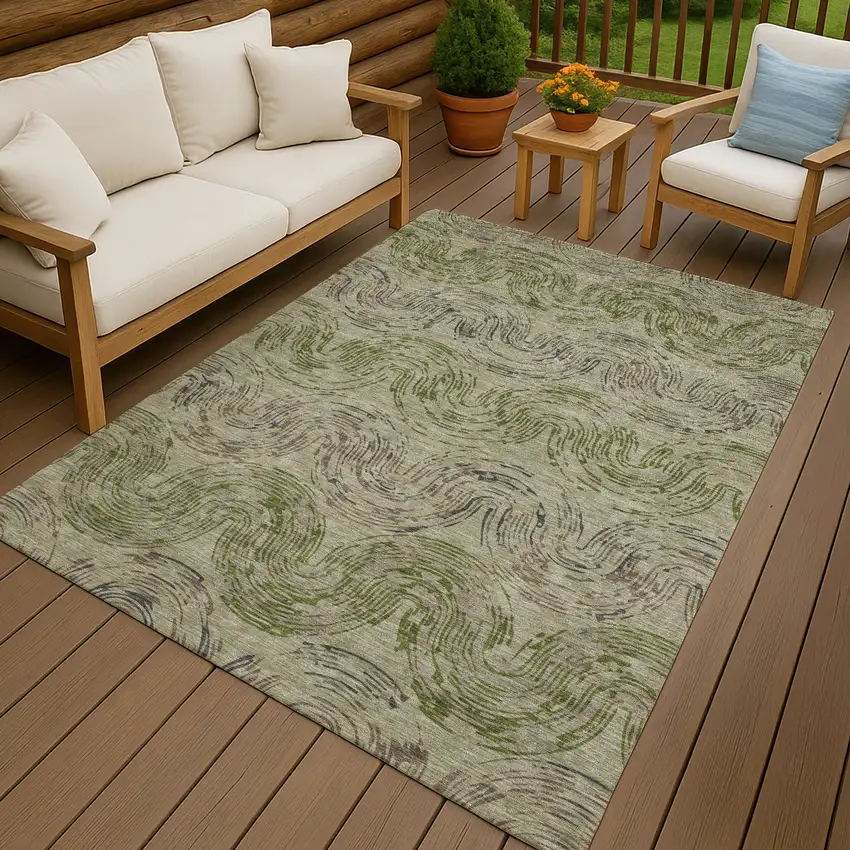 Sage And Olive Green Abstract Washable Indoor Outdoor Area Rug Photo 4