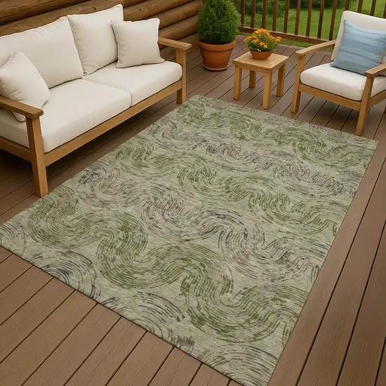 Sage And Olive Green Abstract Washable Indoor Outdoor Area Rug Photo 4