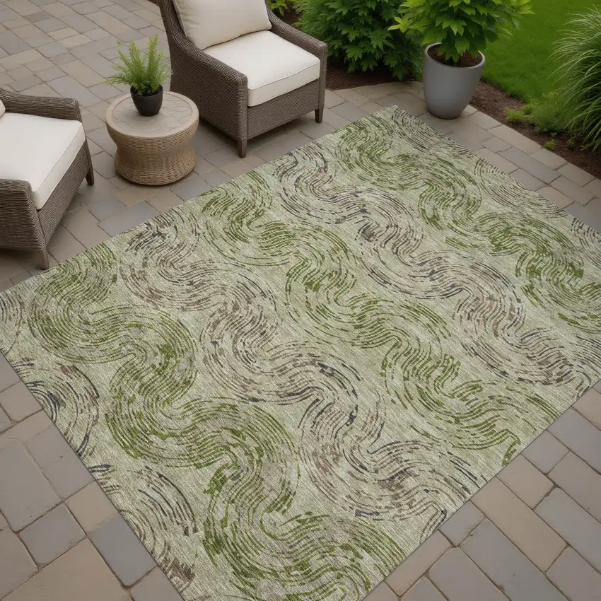 Sage And Olive Green Abstract Washable Indoor Outdoor Area Rug Photo 7