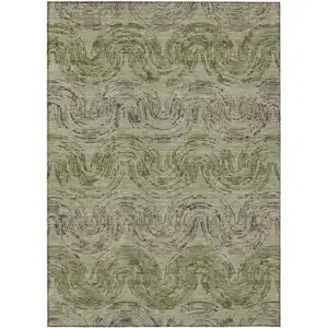 Photo of Sage And Olive Green Abstract Washable Indoor Outdoor Area Rug