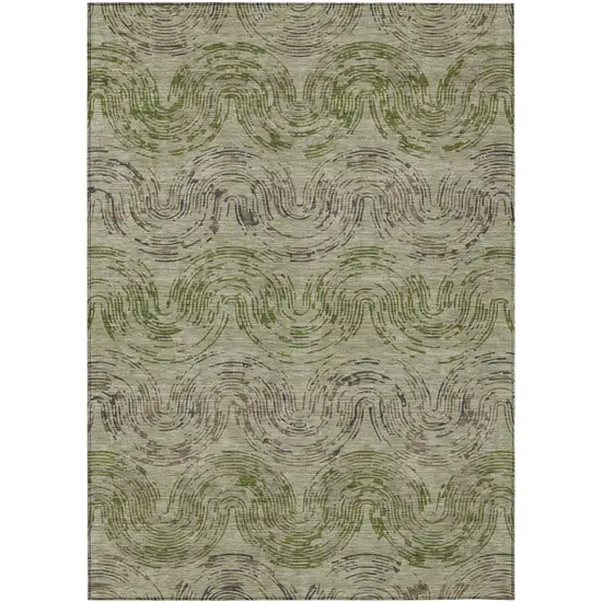 Sage And Olive Green Abstract Washable Indoor Outdoor Area Rug Photo 1