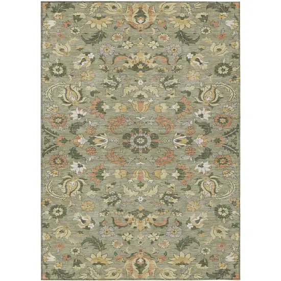 Sage And Olive Green Floral Medallion Washable Indoor Outdoor Area Rug Photo 1