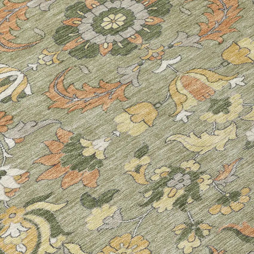 Sage And Olive Green Floral Medallion Washable Indoor Outdoor Area Rug Photo 9