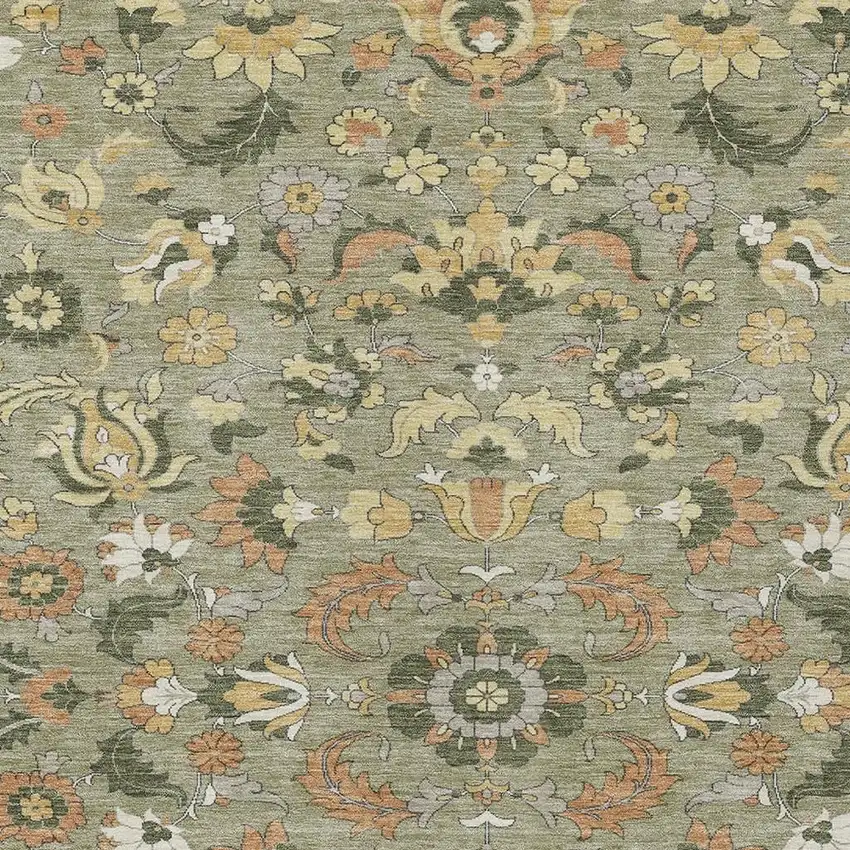 Sage And Olive Green Floral Medallion Washable Indoor Outdoor Area Rug Photo 2