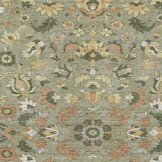 Sage And Olive Green Floral Medallion Washable Indoor Outdoor Area Rug Photo 2