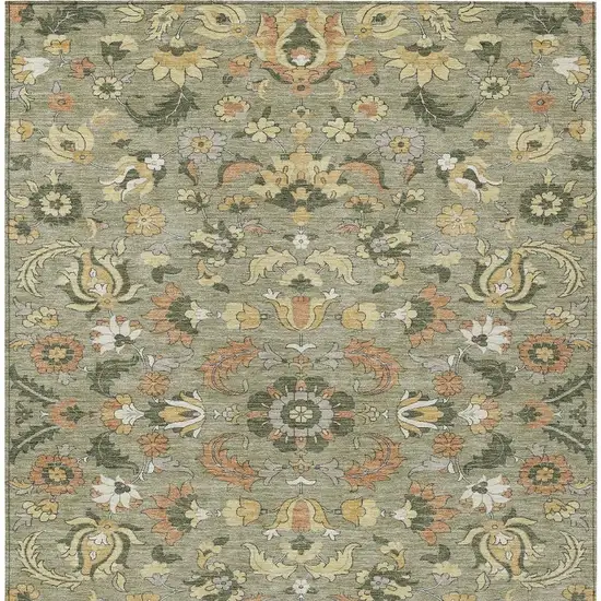 Sage And Olive Green Floral Medallion Washable Indoor Outdoor Area Rug Photo 3