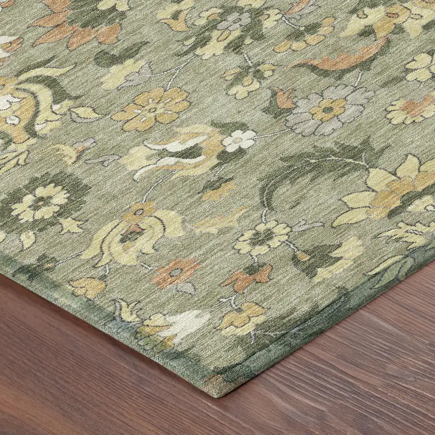 Sage And Olive Green Floral Medallion Washable Indoor Outdoor Area Rug Photo 8