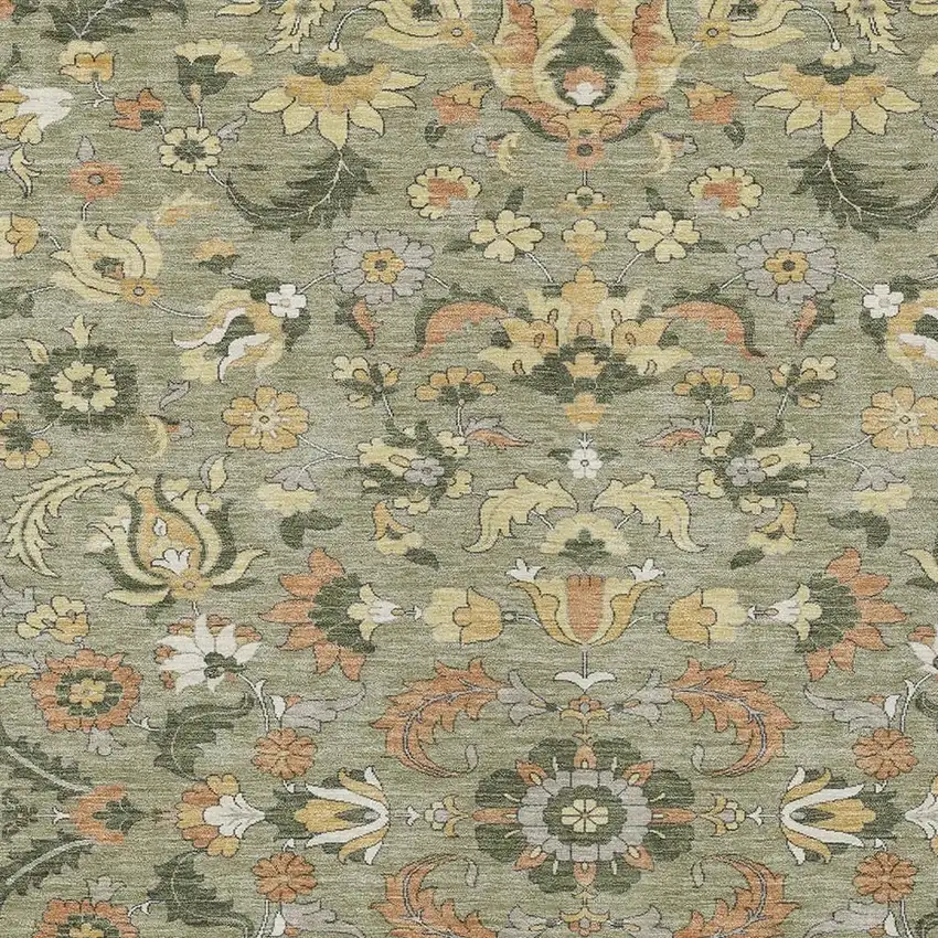 Sage And Olive Green Floral Medallion Washable Indoor Outdoor Area Rug Photo 2