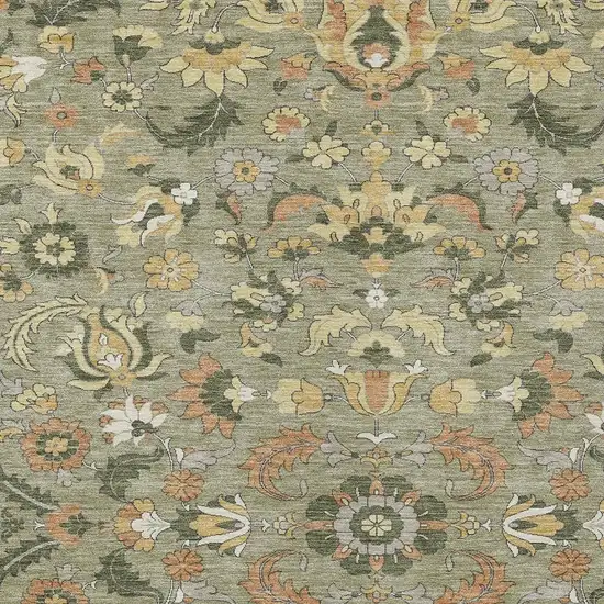 Sage And Olive Green Floral Medallion Washable Indoor Outdoor Area Rug Photo 2